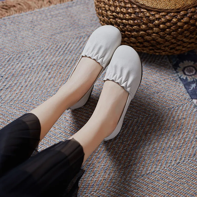 Casual Shoes With Dress Pants Women Retro Ruffle Leather Minimalist Soft Flats