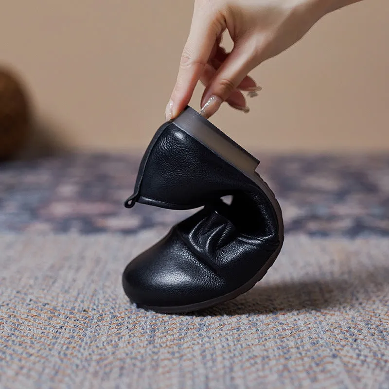 Women Retro Ruffle Leather Minimalist Soft Flats Appropriate Business Casual Shoes