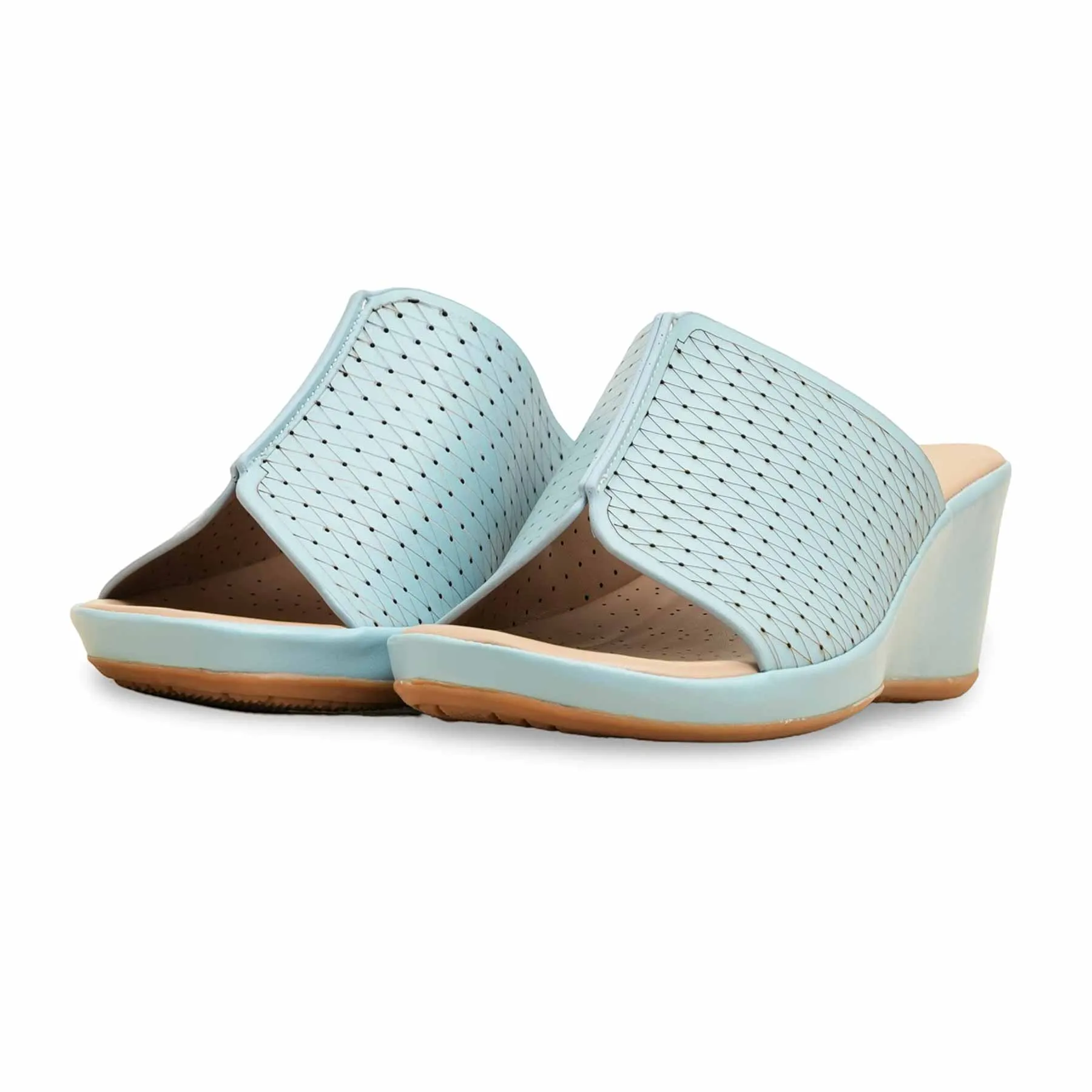 Sky Blue Formal Slipper For Ladies PU0621 Real Slides