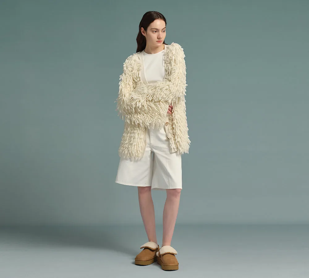 AUSTRALIAN SHEPHERD UGG Slippers Sheepskin Wool Slingback Platform Tenley Leather Moccasin Slippers