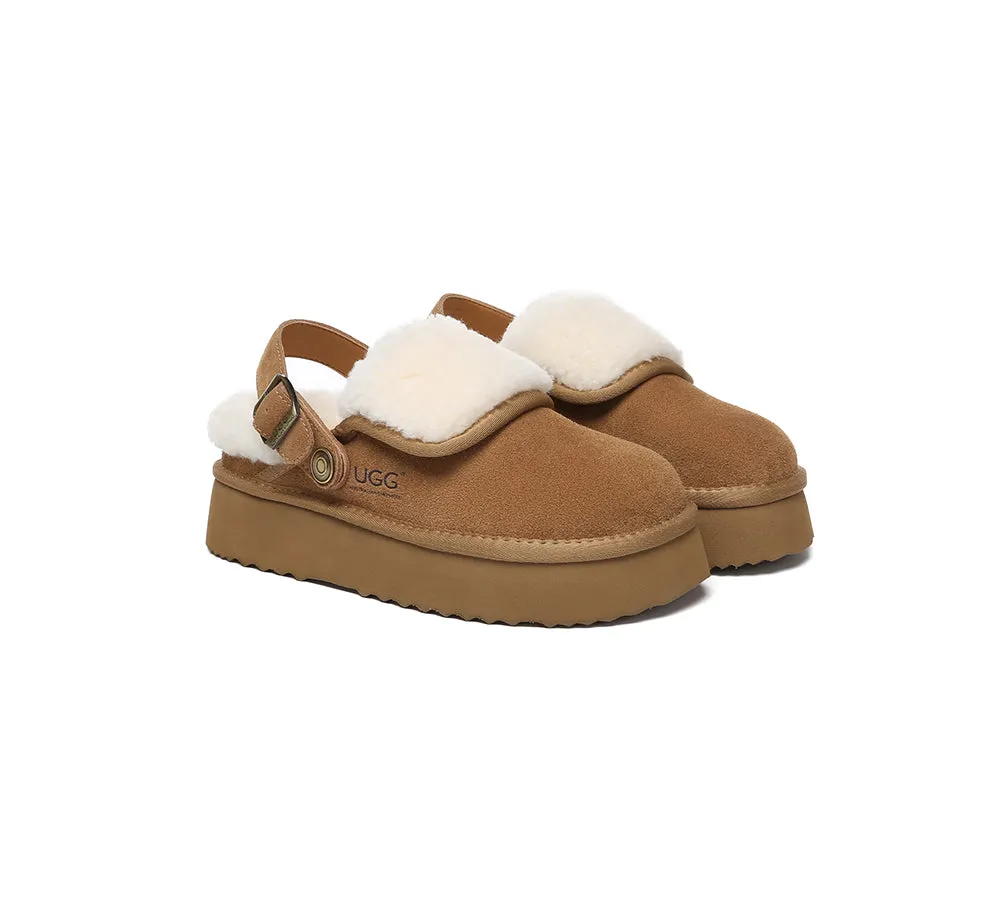 AUSTRALIAN SHEPHERD UGG Slippers Sheepskin Wool Slingback Platform Tenley Slippers Brown
