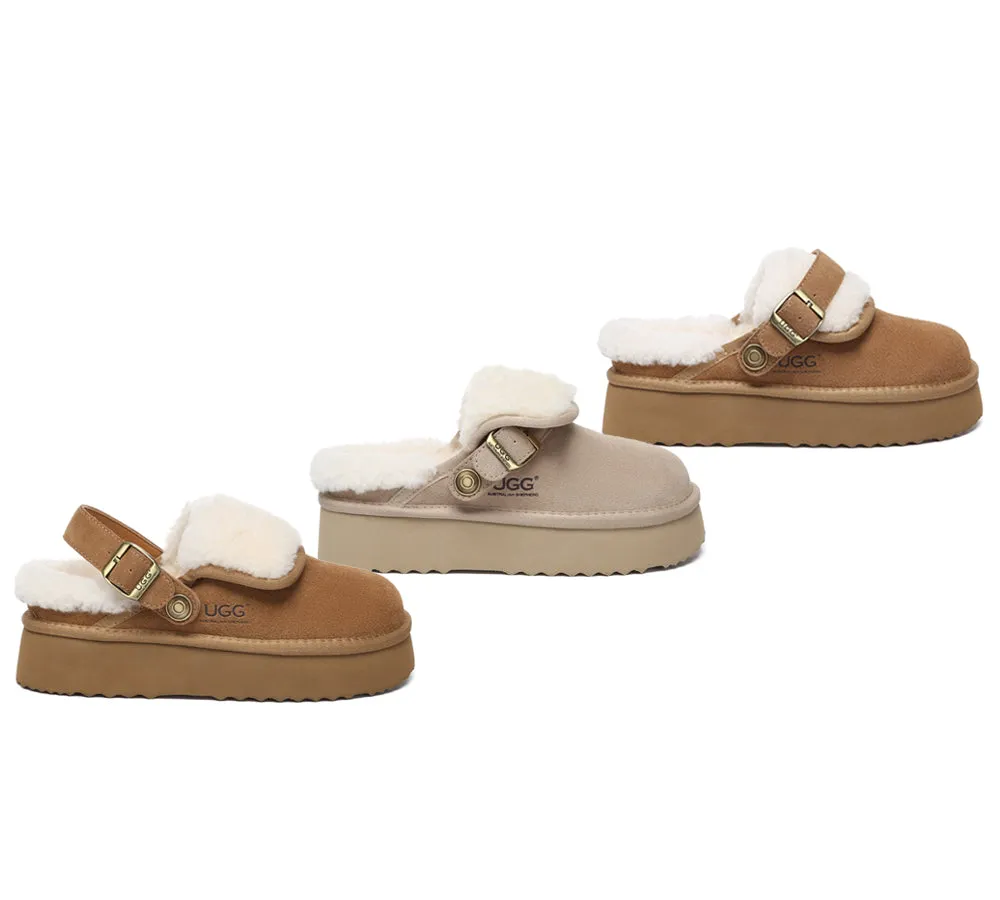 AUSTRALIAN SHEPHERD UGG Slippers Sheepskin Wool Slingback Platform Tenley Leather Mule Slides