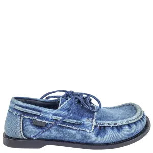 Loewe Denim Boat Shoes in Blue Two Tone Flat Shoes