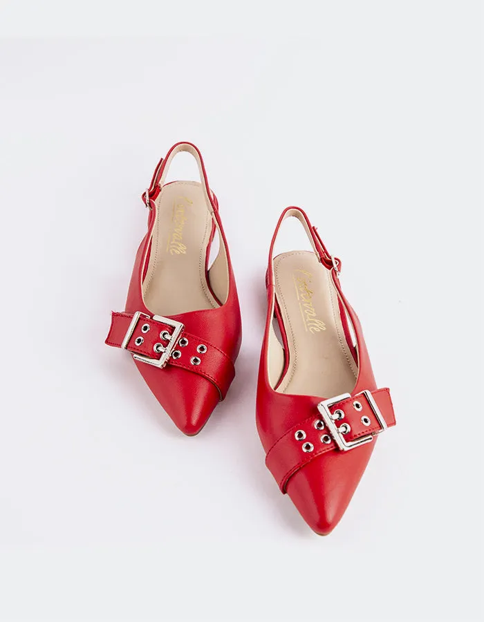 Marken Red Leather In Style Flat Shoes