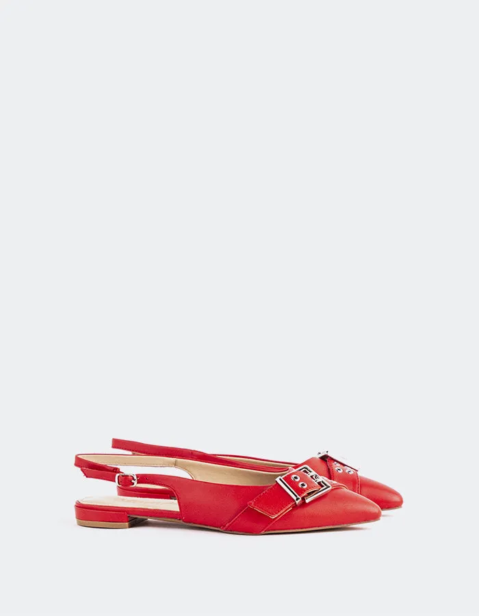 Marken Red Leather Flat Gold Bridal Shoes