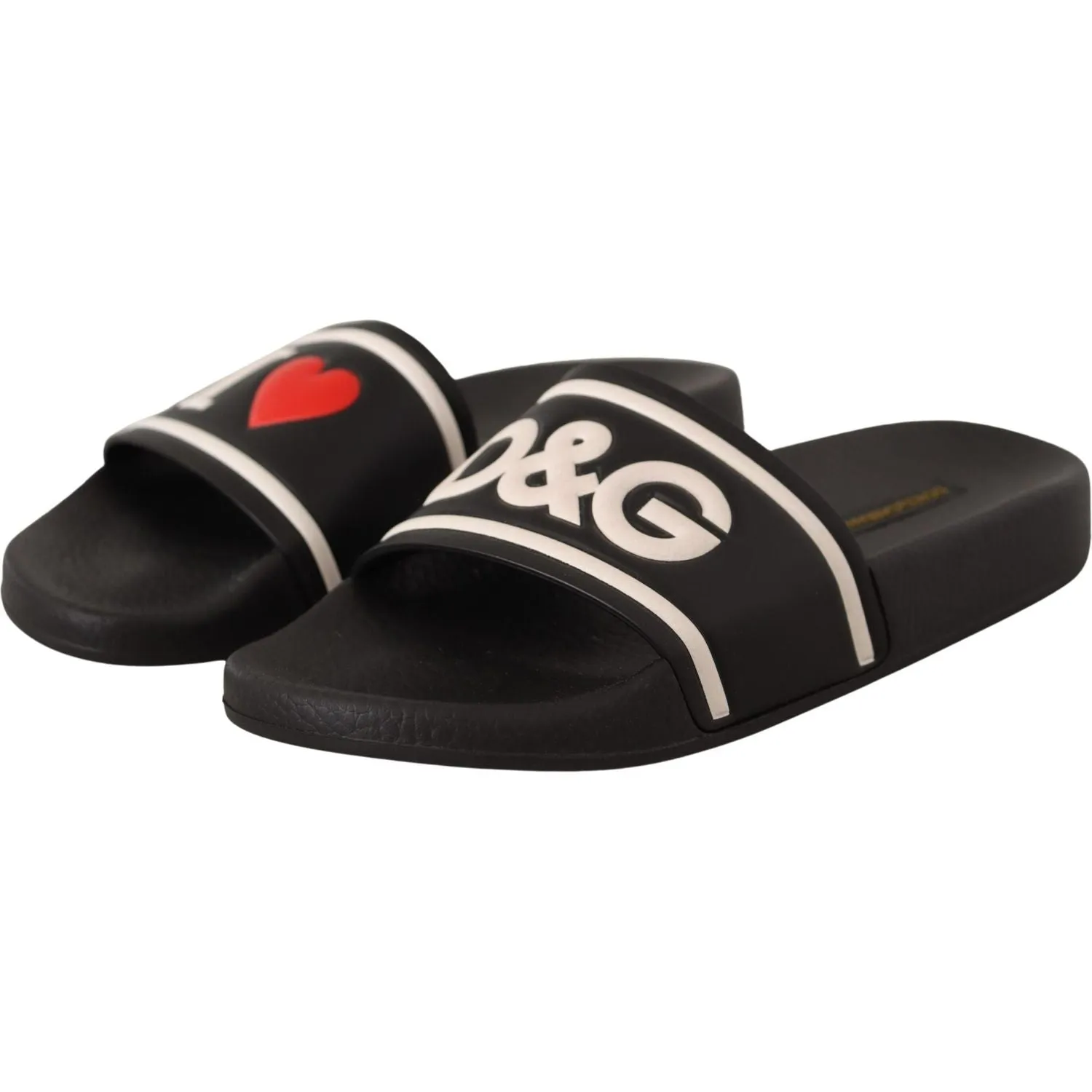 Dolce & Gabbana Black Leather I Love D&G Slides Sandals Sandals Handmade Authentic Heels Open Toe Bogolan Mudcloth