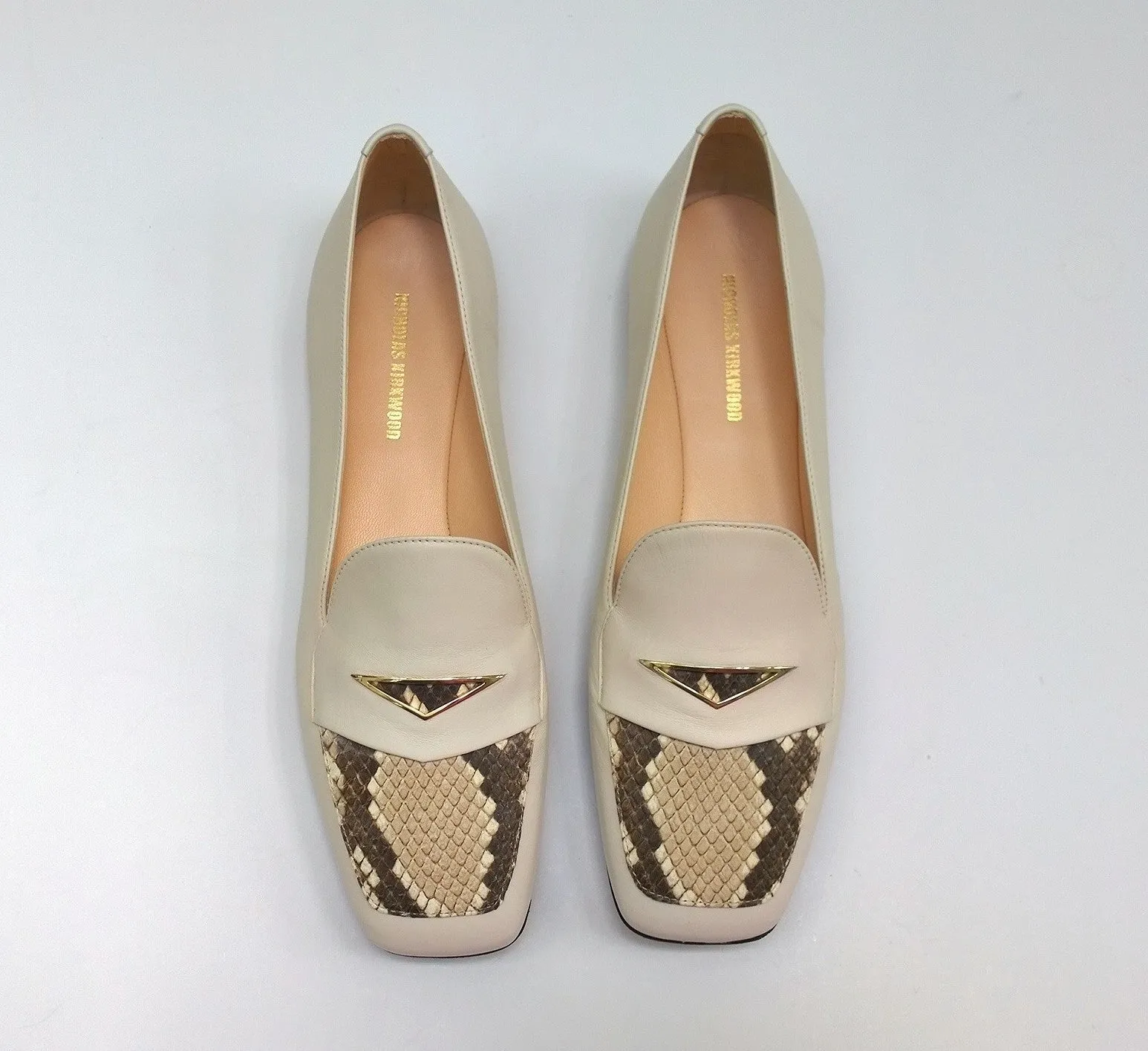 Coach Loafers Suede Nicholas Kirkwood Loaferina Cream Leather with Snakeskin Print Flats NATURE-L  certified