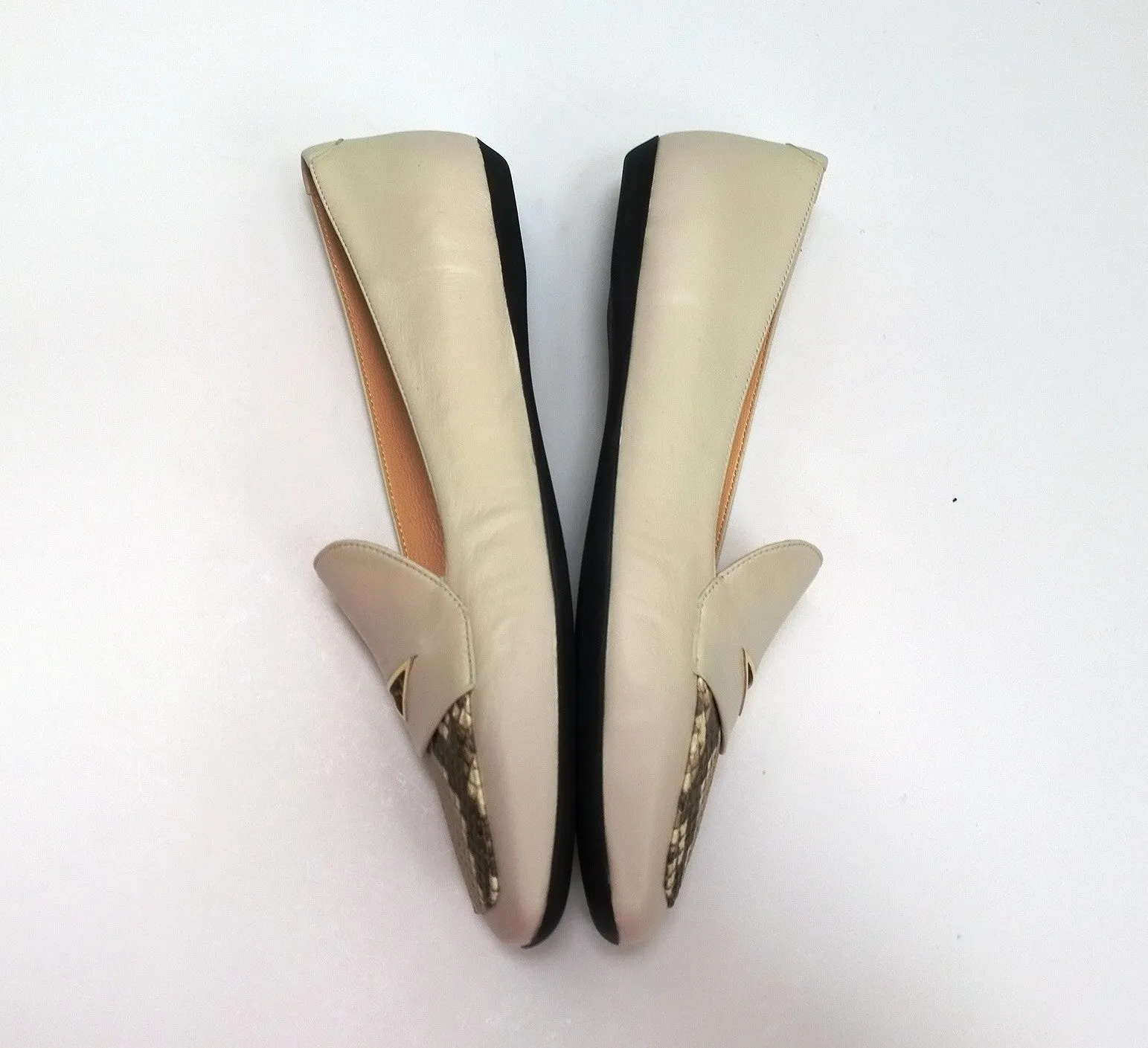 Nicholas Kirkwood Loaferina Cream Leather with Snakeskin Print Flats NATURE-L  certified Coach Leah Platform Lug Sole Loafers