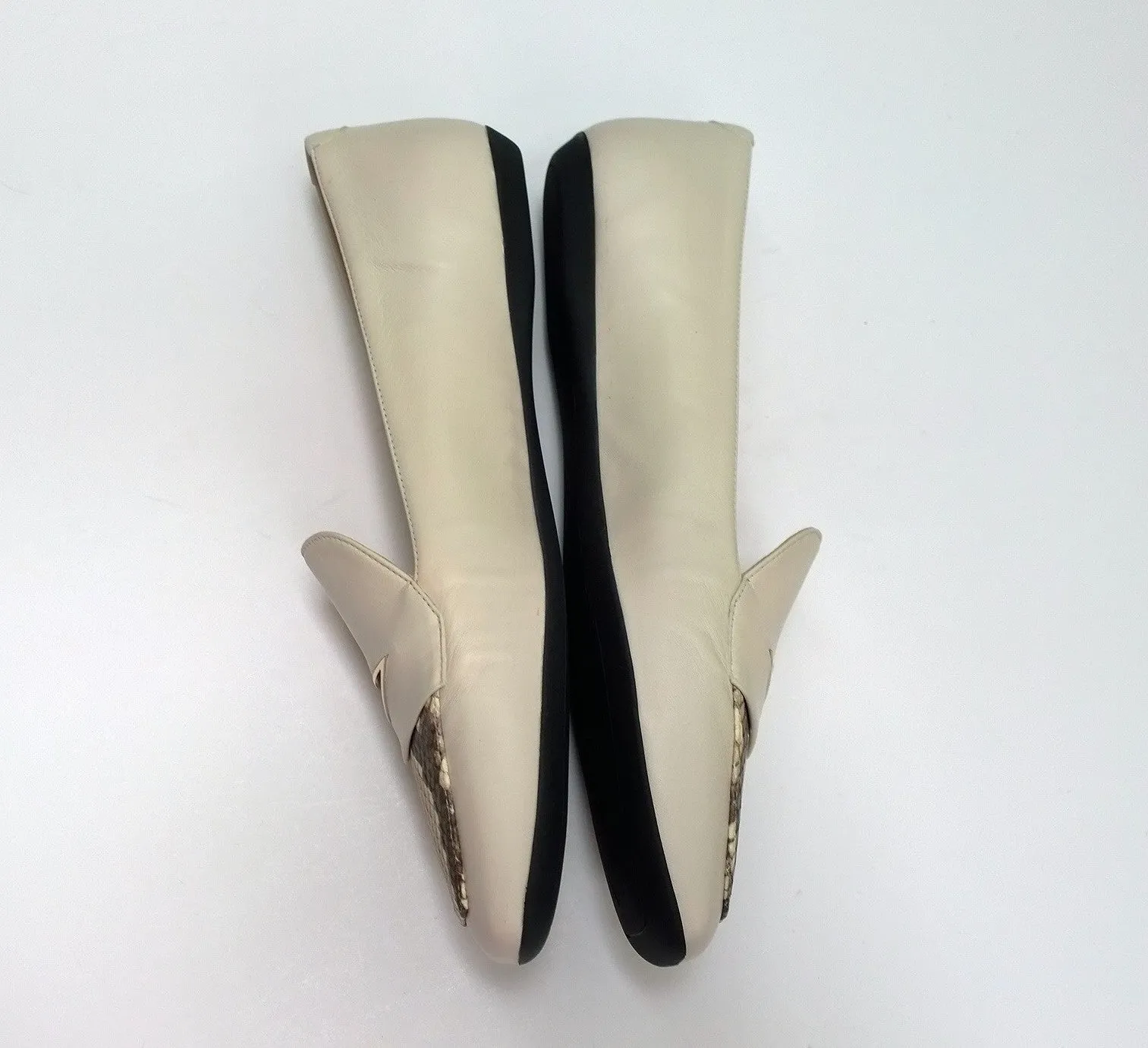 Casual Leather Loafers Nicholas Kirkwood Loaferina Cream Leather with Snakeskin Print Flats NATURE-L  certified