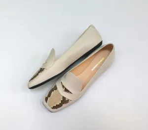 Journey West Loafers Nicholas Kirkwood Loaferina Cream Leather with Snakeskin Print Flats NATURE-L  certified