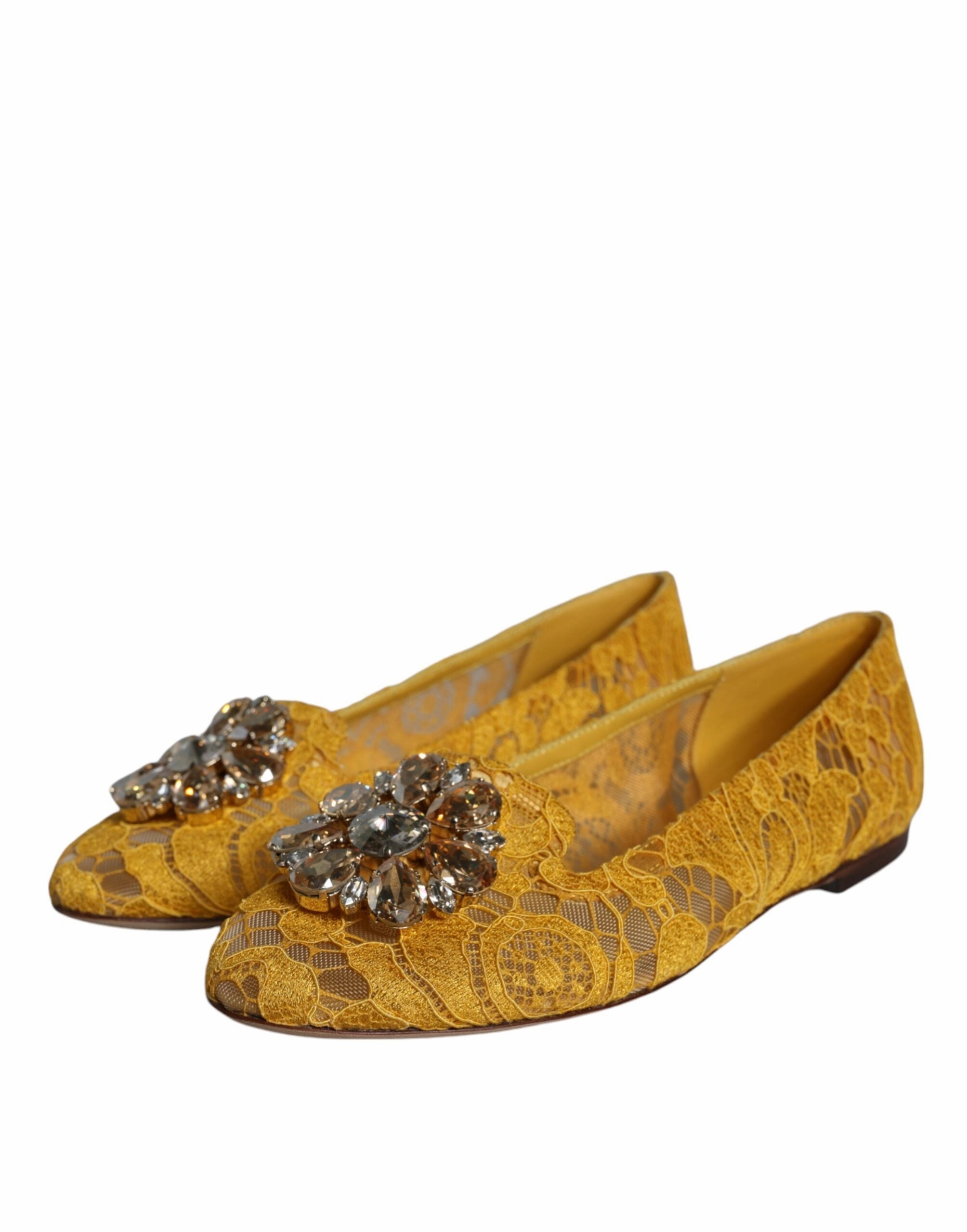 Mustard Lace Crystal Ballet Flats Loafer Shoes Ralph Lauren Shoes Loafers