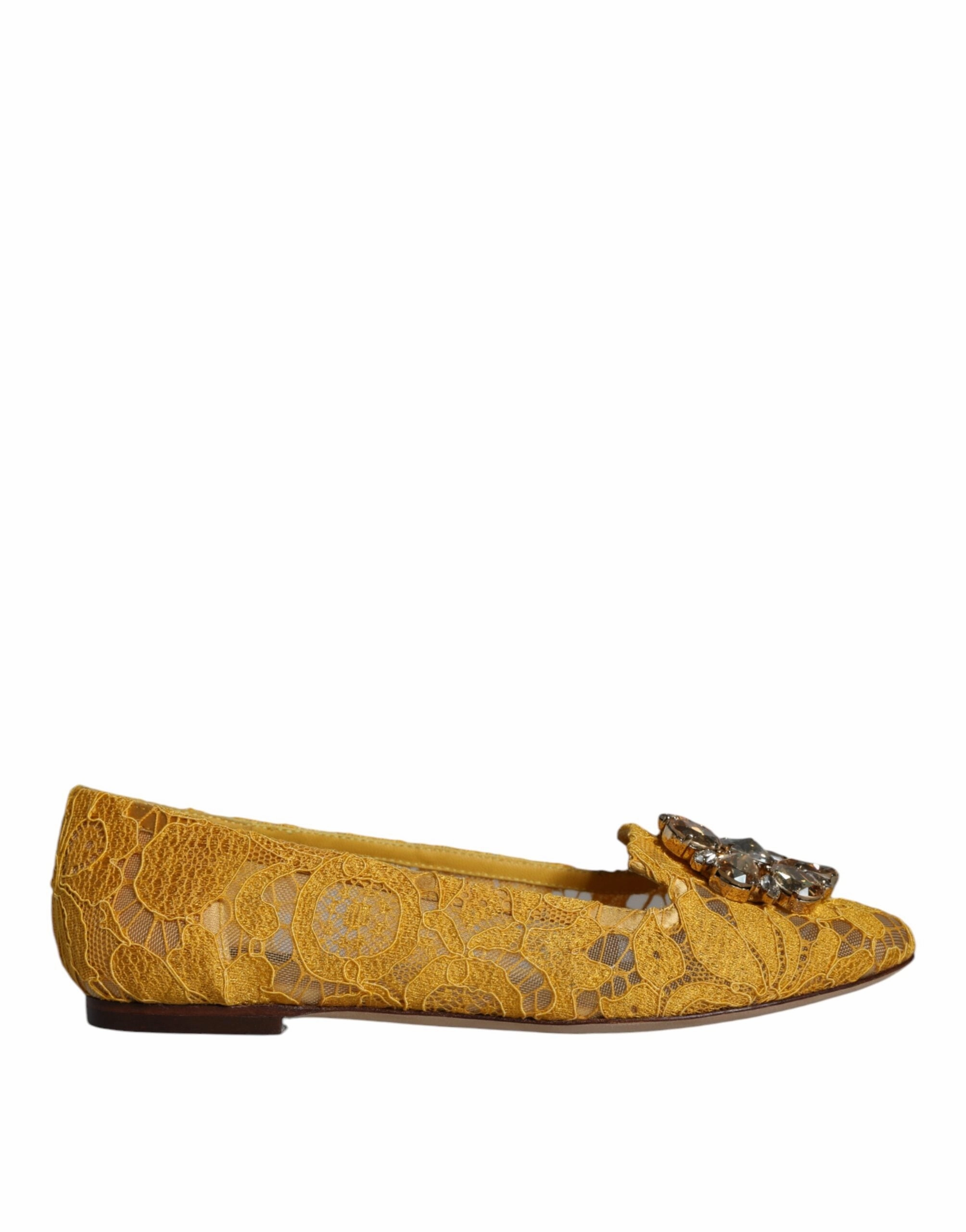 Mustard Lace Crystal Ballet Flats Loafer Shoes Tabi Loafers