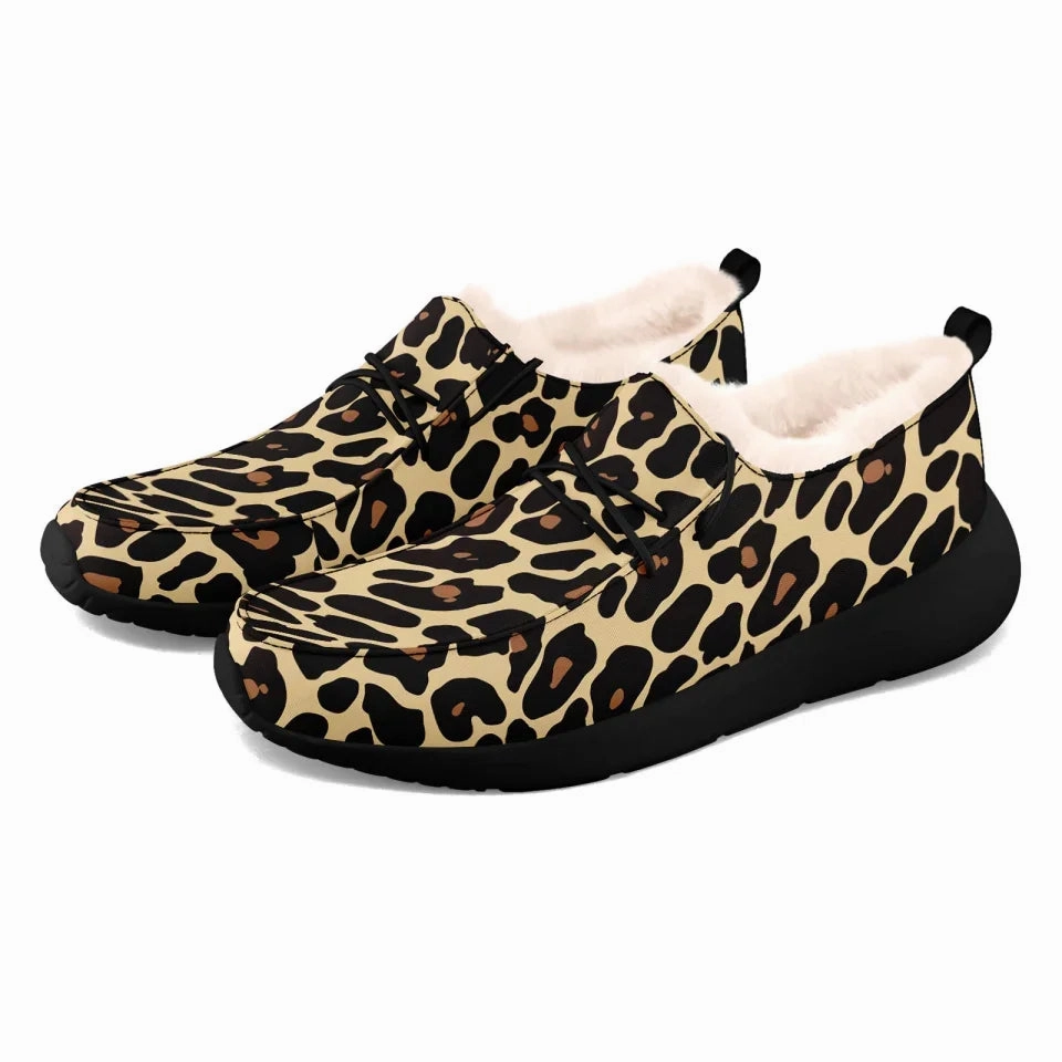 Andre Loafers Unique Gift,Personalized Leopard Loafer Shoes, Custom Warm Fur Driving Shoes, Comfortable Unisex Loafer Shoes