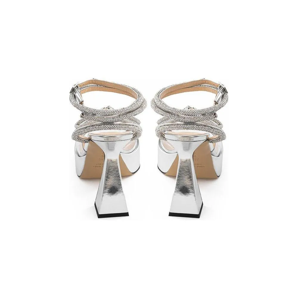 MACH & MACH Elegant Silver Leather Platforms Wide For Sandals