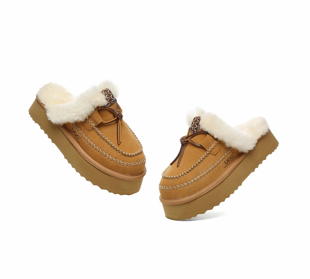 Slip In Slippers AUSTRALIAN SHEPHERD UGG Slippers Women Sheepskin Wool Platform Sammy
