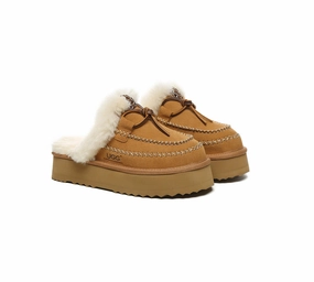 Wabi Slippers AUSTRALIAN SHEPHERD UGG Slippers Women Sheepskin Wool Platform Sammy