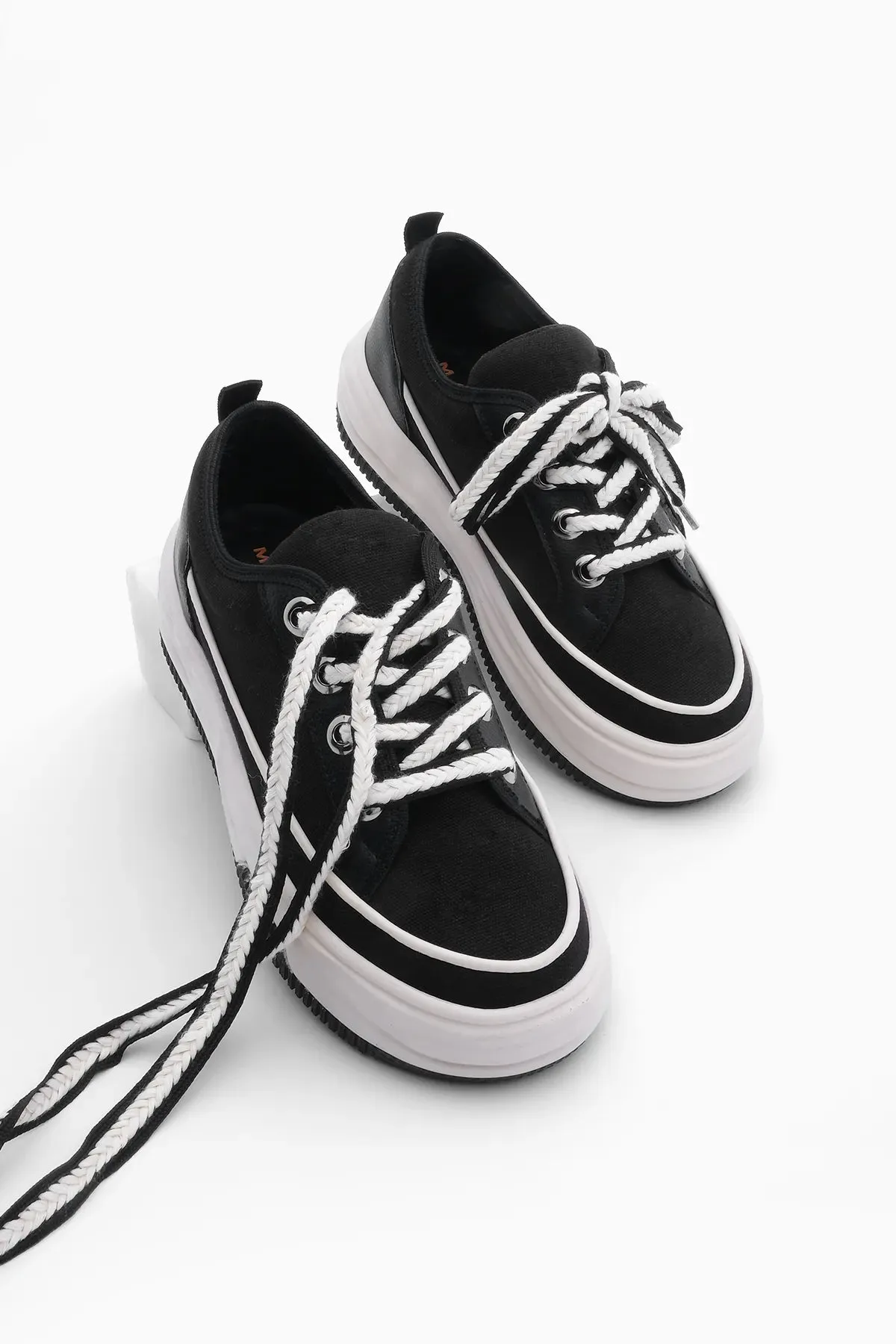 Margin Women's High Sole Sneakers Linen Fabric Lace-Up Sneakers Leather Sneakers Shoes