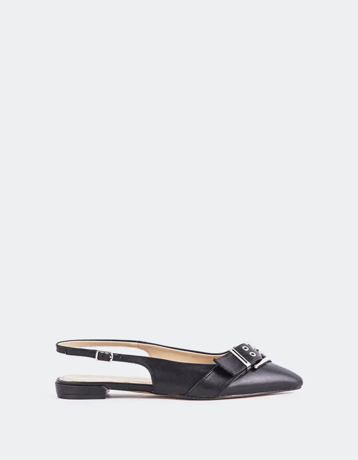 Marken Black Leather Flat Shoes Working Out