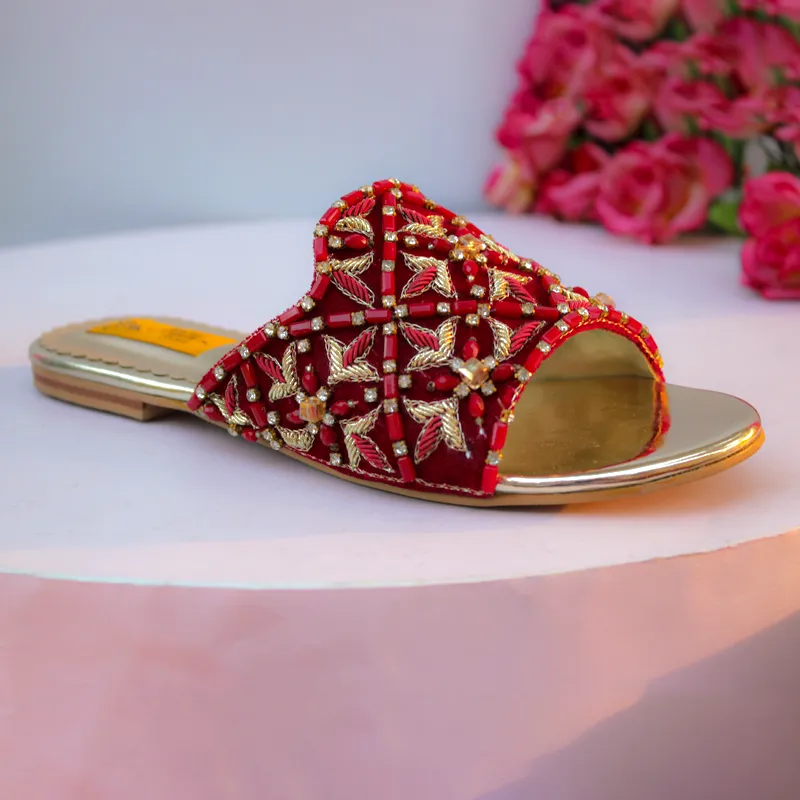 Maroon Fancy Slipper For Women Lace-up Boots Casual Leather Shoes