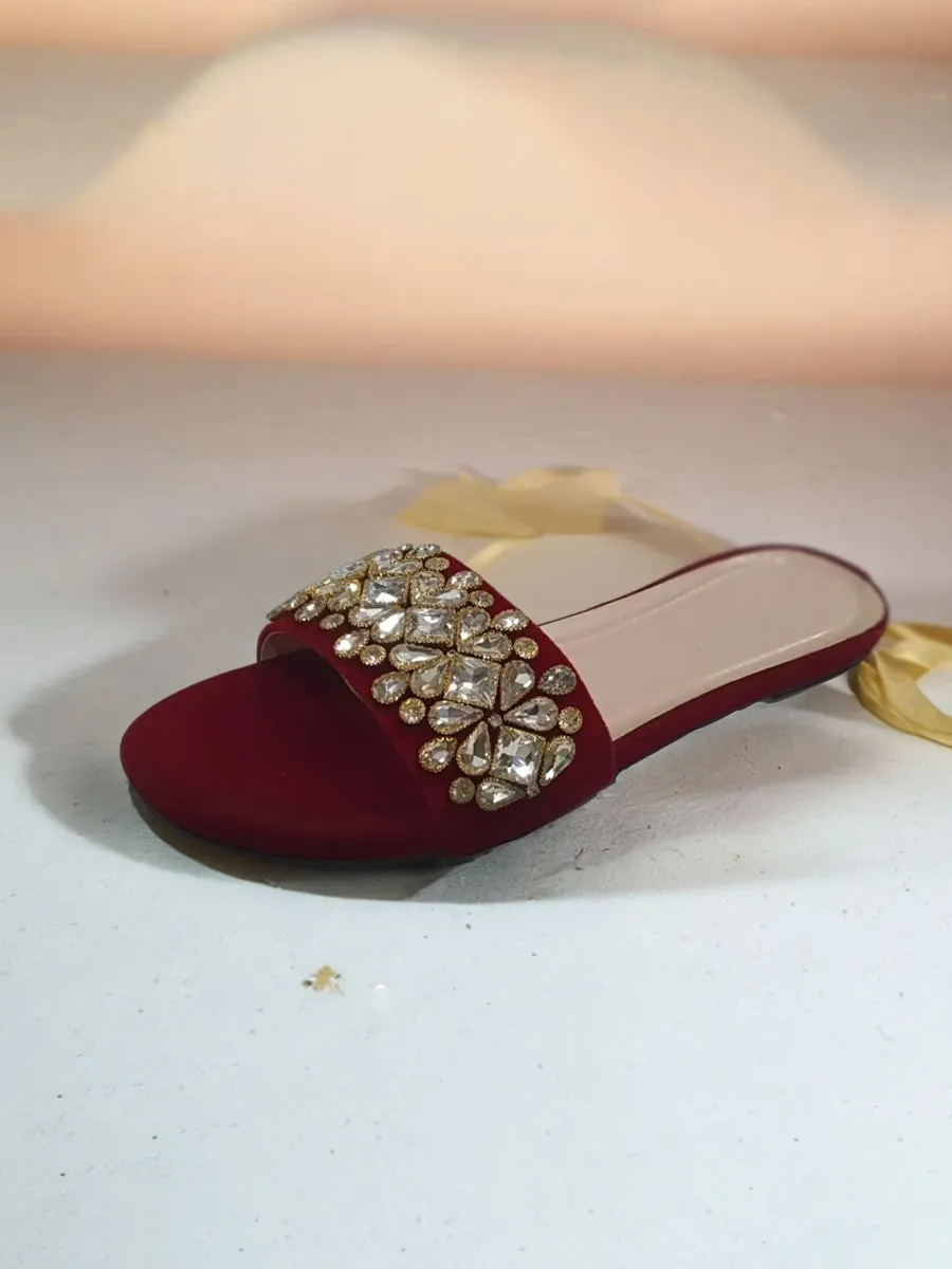 Slides Rubber Maroon Fancy Slippers for women