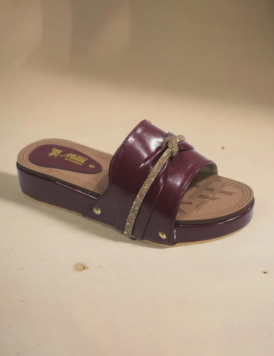 Tan Slippers Maroon | Flat Slippers for women