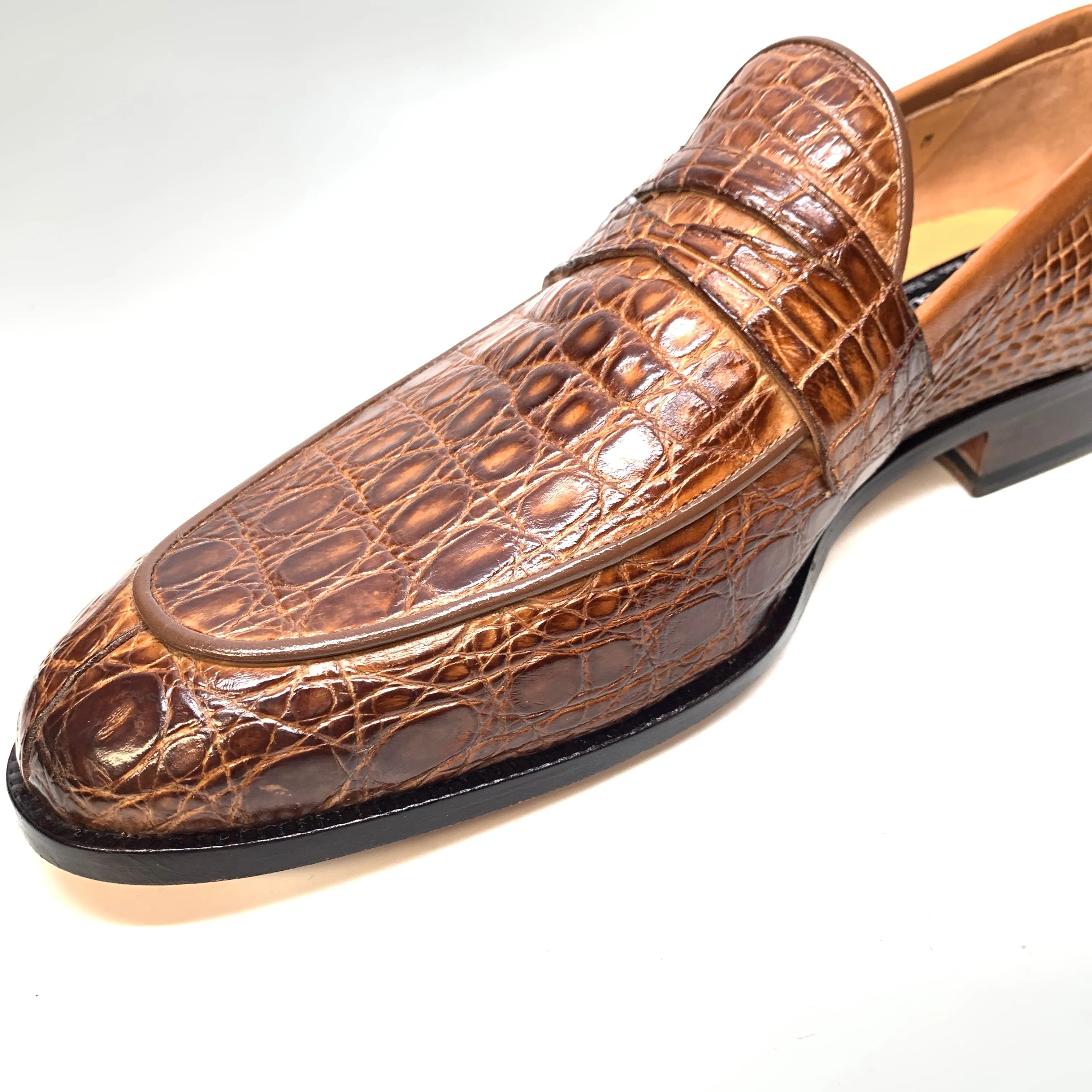 Mauri 4862 Brown Alligator Belly Penny Loafers Louboutin Spiked Loafers