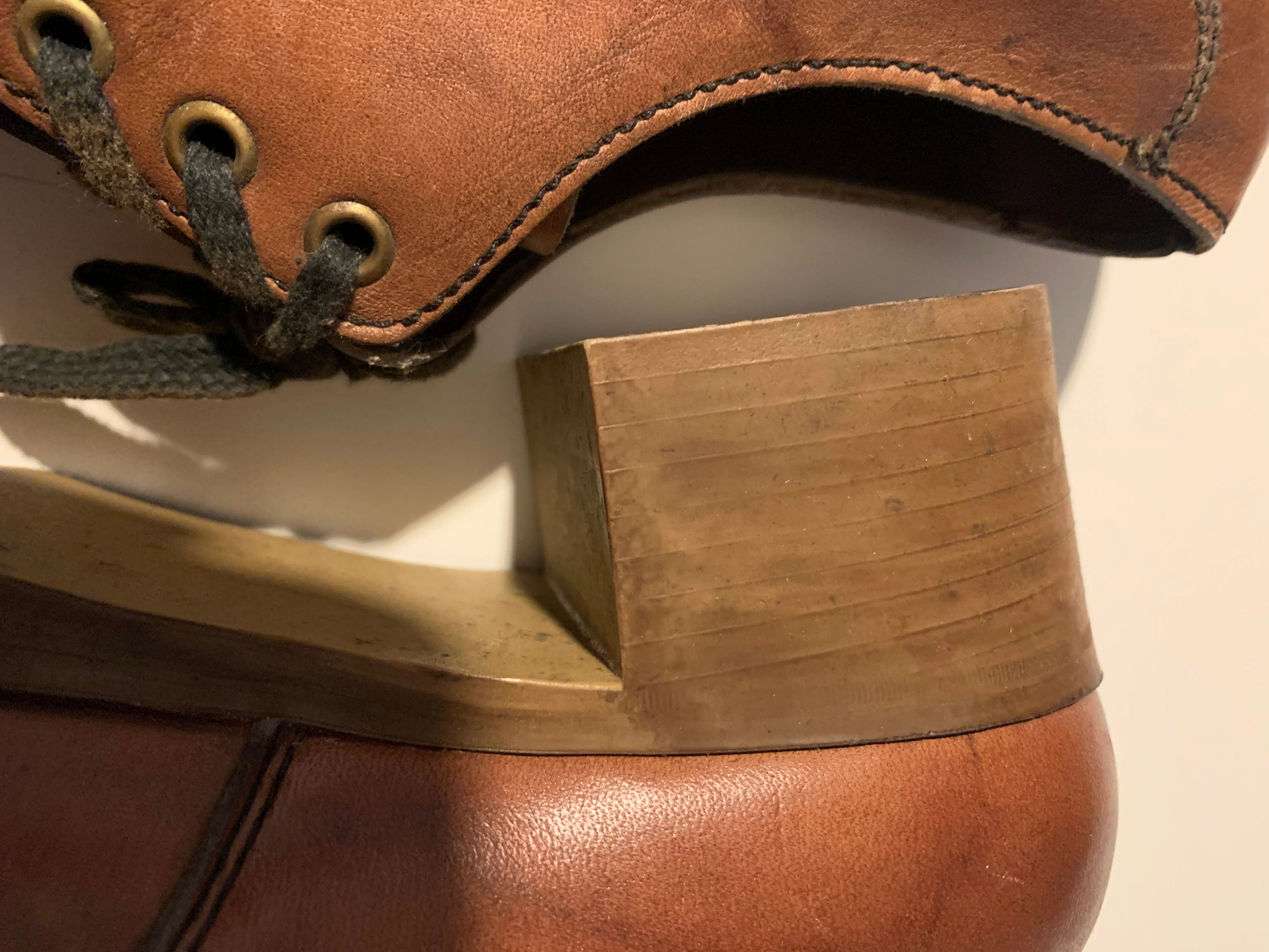 Men's Chunky Heeled Leather Loafer Shoes circa 1970s US 8.5 Loafers Lug Sole