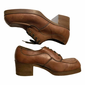 Men's Chunky Heeled Leather Loafer Shoes circa 1970s US 8.5 Camouflage Loafers