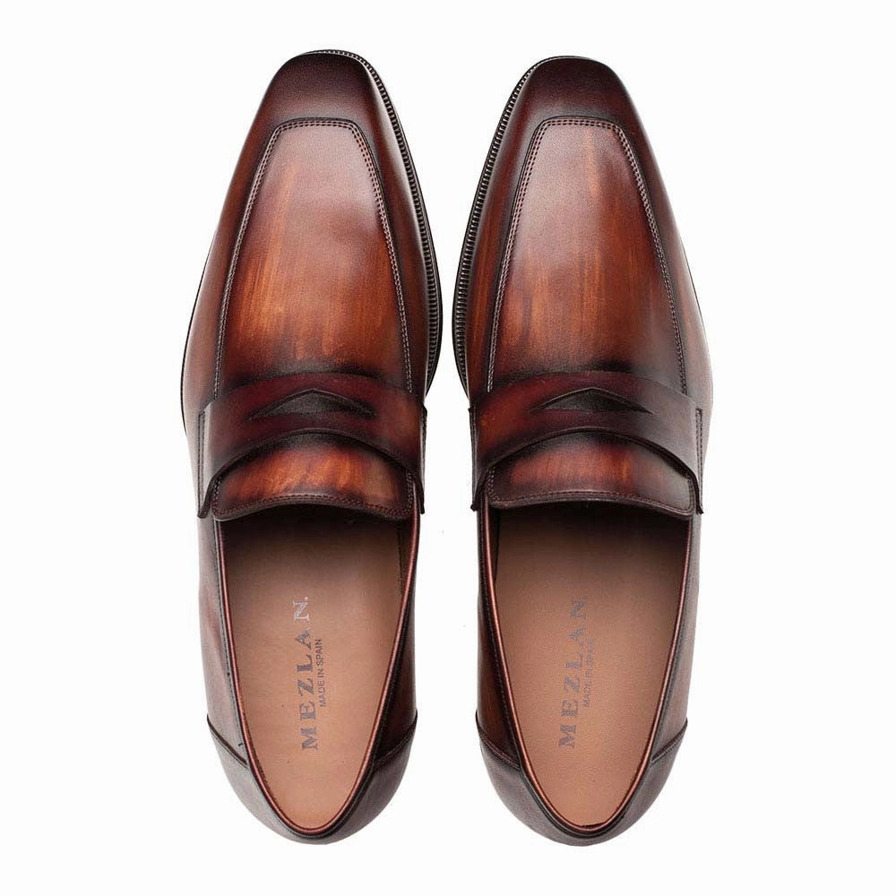 Mezlan Avenue Rubber Sole Penny Cognac/Rust Mens Loafer Shoes Most Comfortable Loafers For Walking