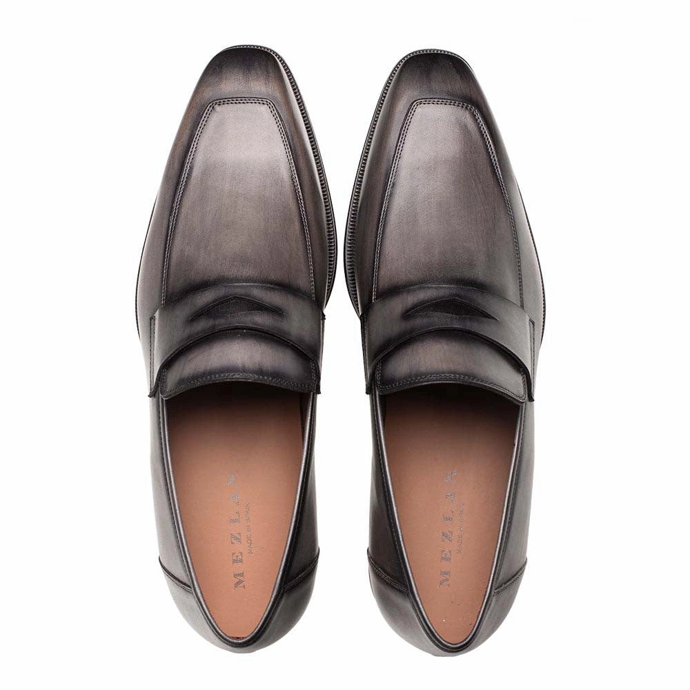 Mezlan Avenue Rubber Sole Penny Dark Grey Mens Loafer Shoes Loafers Slip Ons