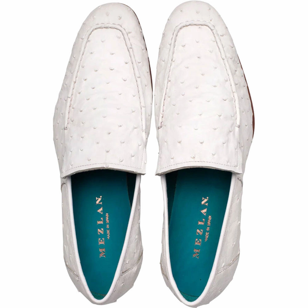 Mezlan Mens Menor White Genuine Ostrich Slip-On Extra Wide Loafers