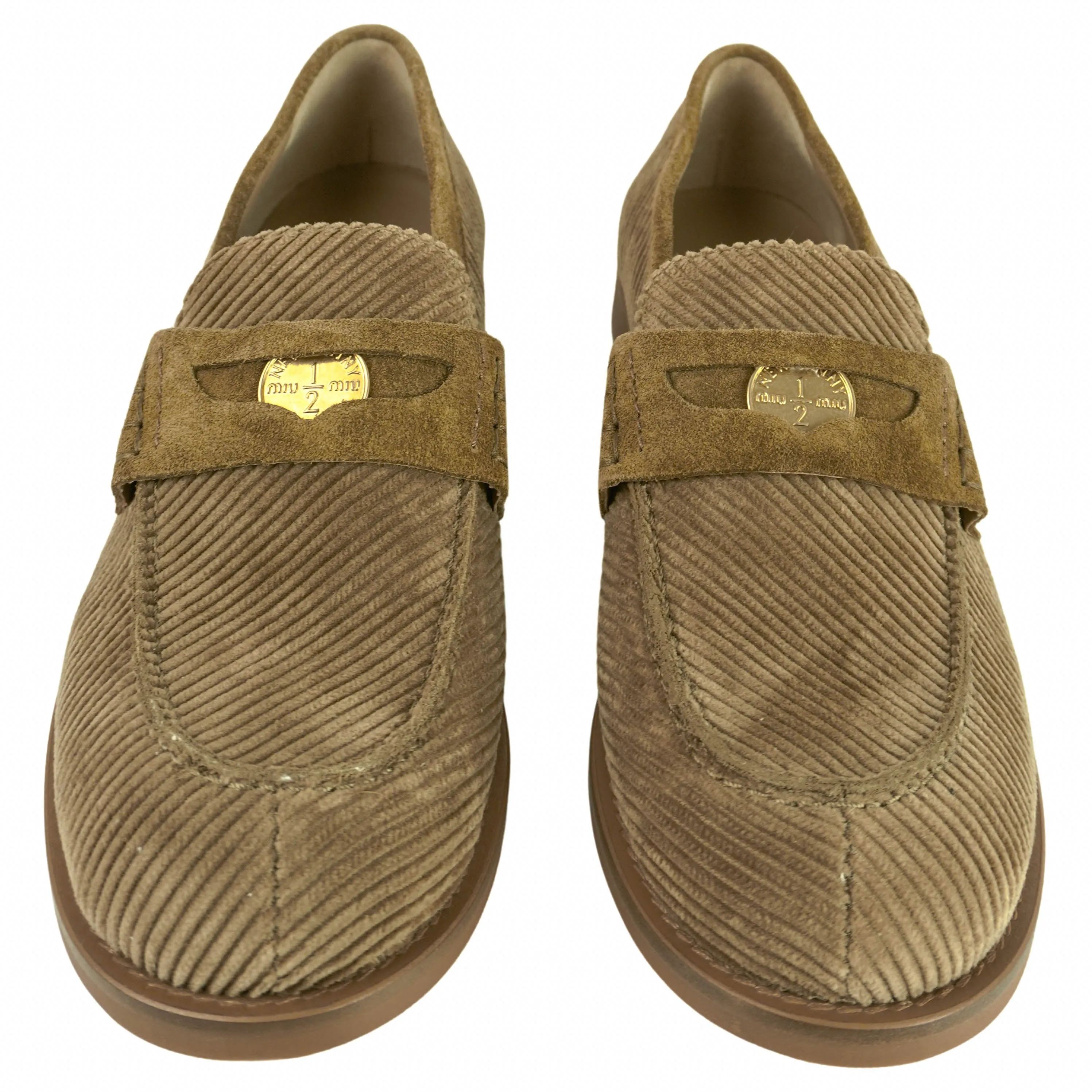 Flat Shoes Fashion Miu Miu Corduroy Loafers in Beige