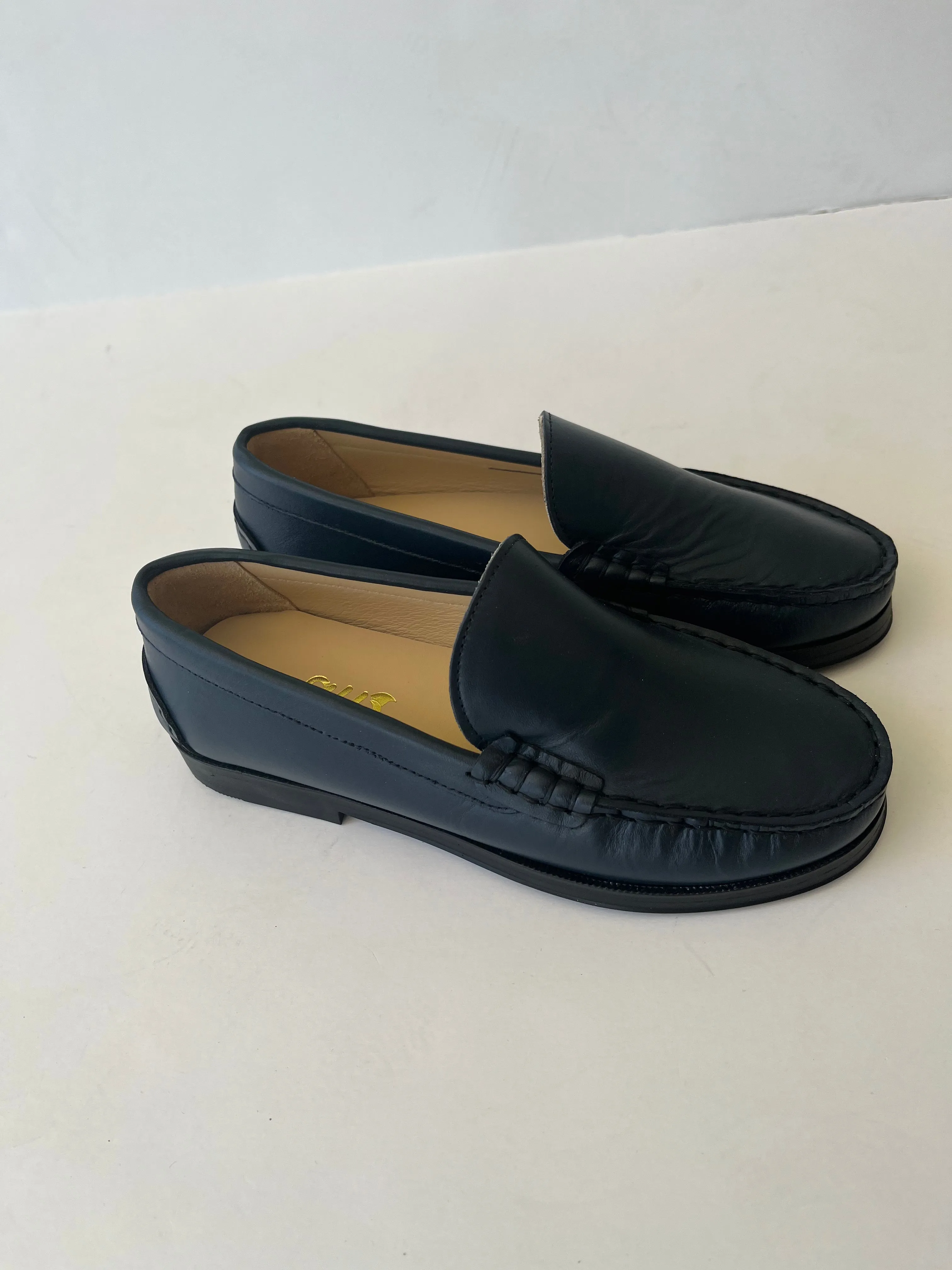 Navy leather loafer Ladies Backless Loafers