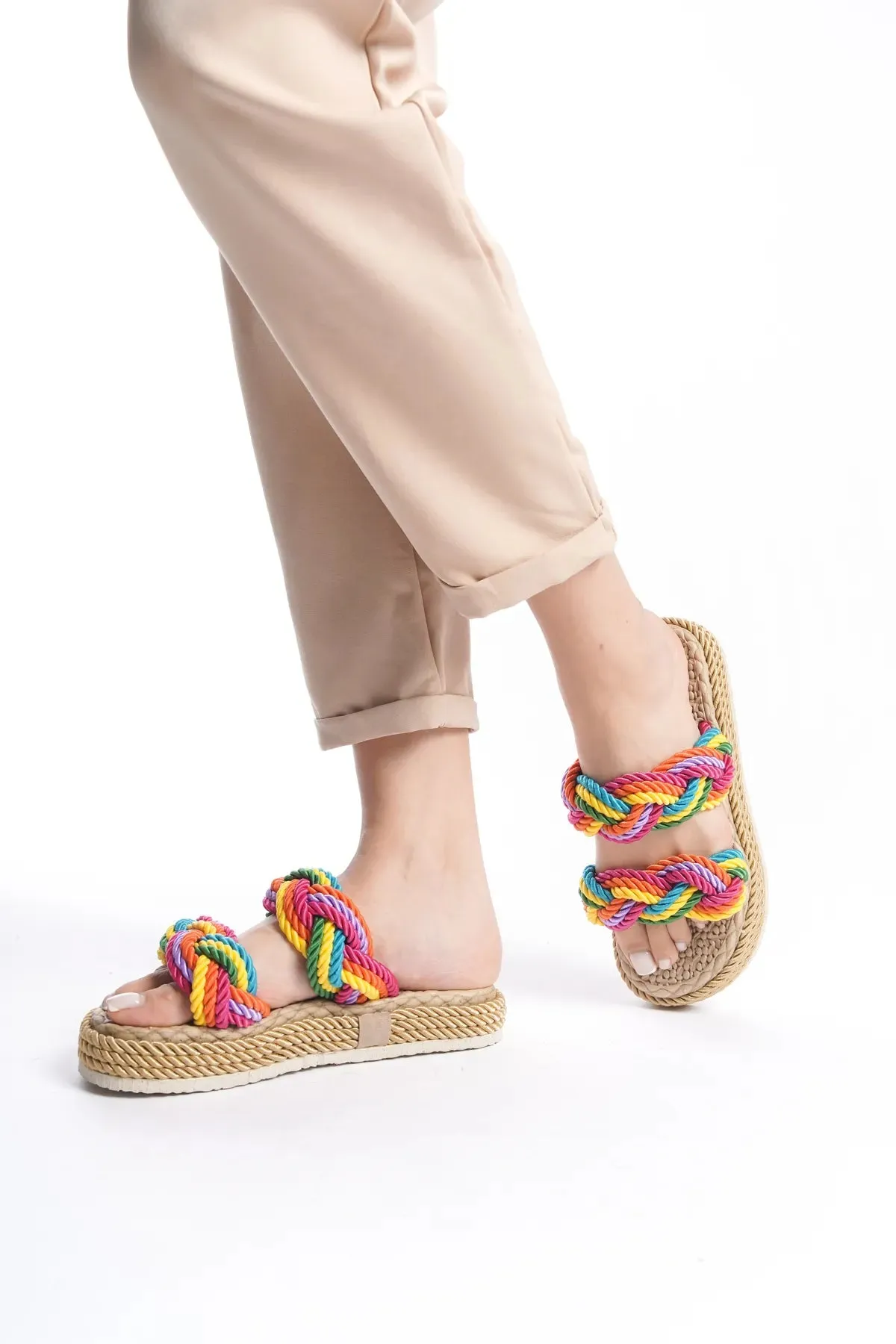 Irish Wool Slippers NexaNook Women's Rope Drawstring High Sole Straw Slippers