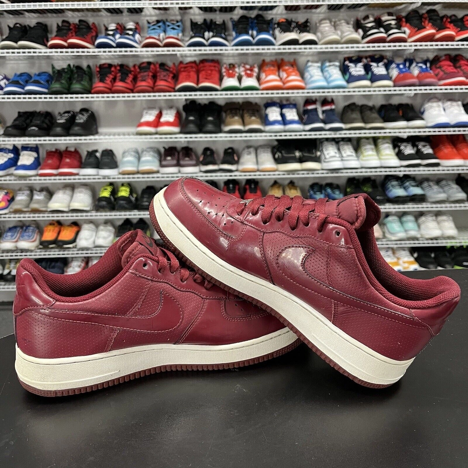 Nike Air Force 1 Crimson Red Patent Leather Sneakers 315122-601 Men's Size 9.5 Asics Clearance Running Shoes