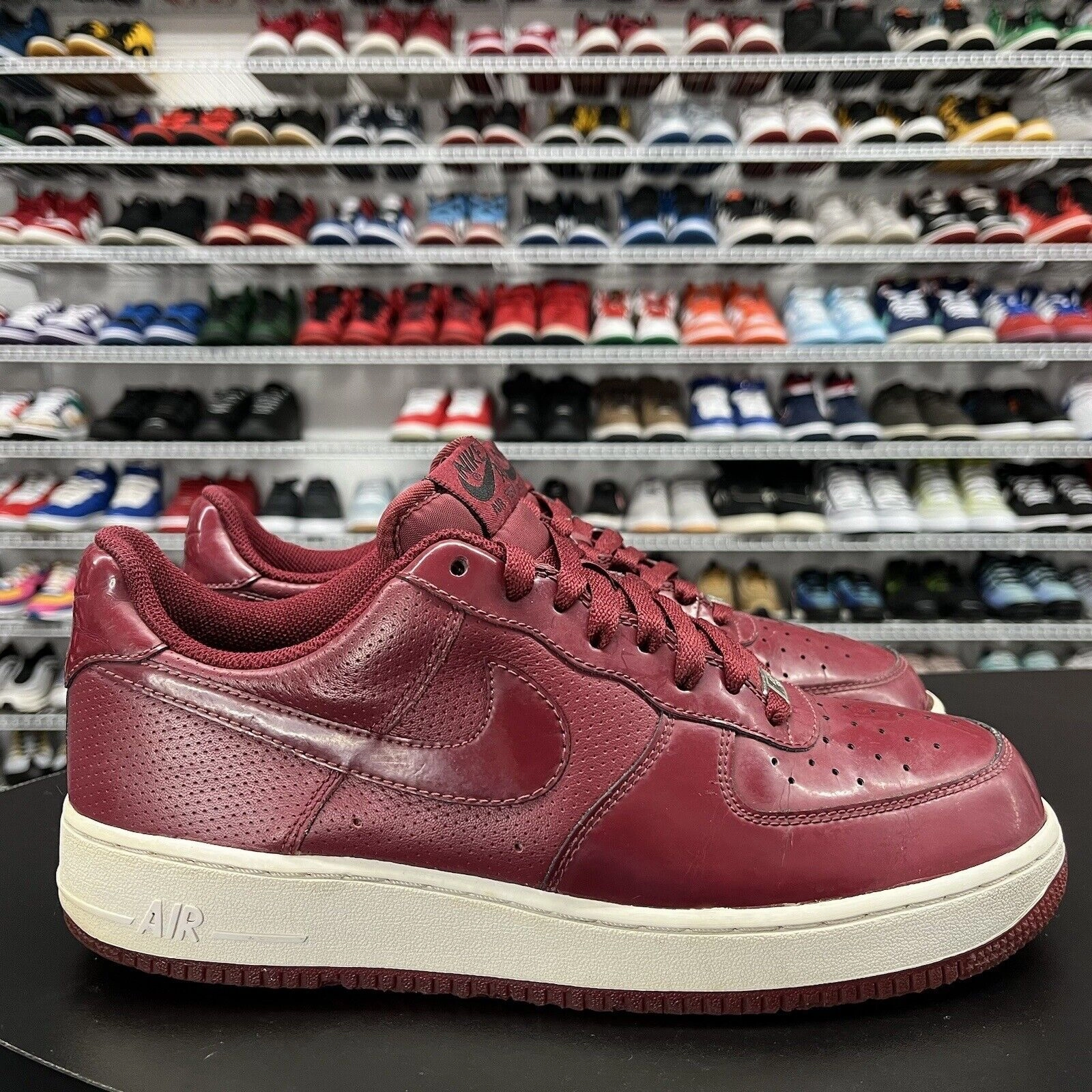 Nike Air Force 1 Crimson Red Patent Leather Sneakers 315122-601 Men's Size 9.5 Asics Gel-excite Trail Running Shoes