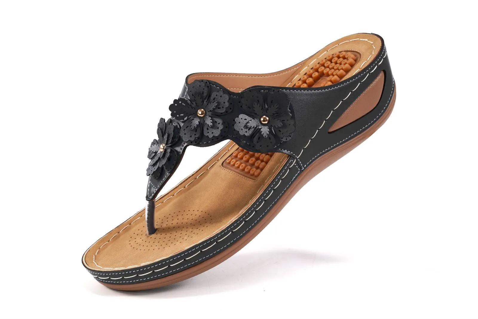 No.13Womens Sandals Flip Flops for Women with Arch Support Comfortable for Walk Wedge Sandal Flower Platform Shoes Causal Flip Flop