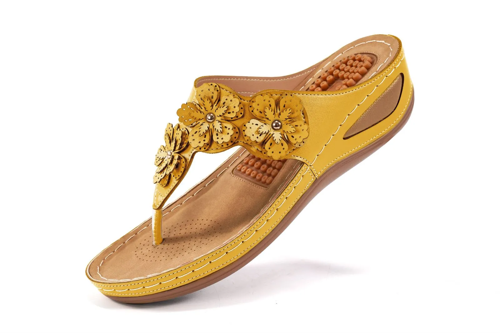 No.13Womens Sandals Flip Flops for Women with Arch Support Comfortable for Walk Wedge Sandal Flower Platform Shoes Causal Flip Flop