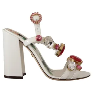 Dolce & Gabbana White Leather Crystal Keira Heels Sandals Shoes Sandals With Bling