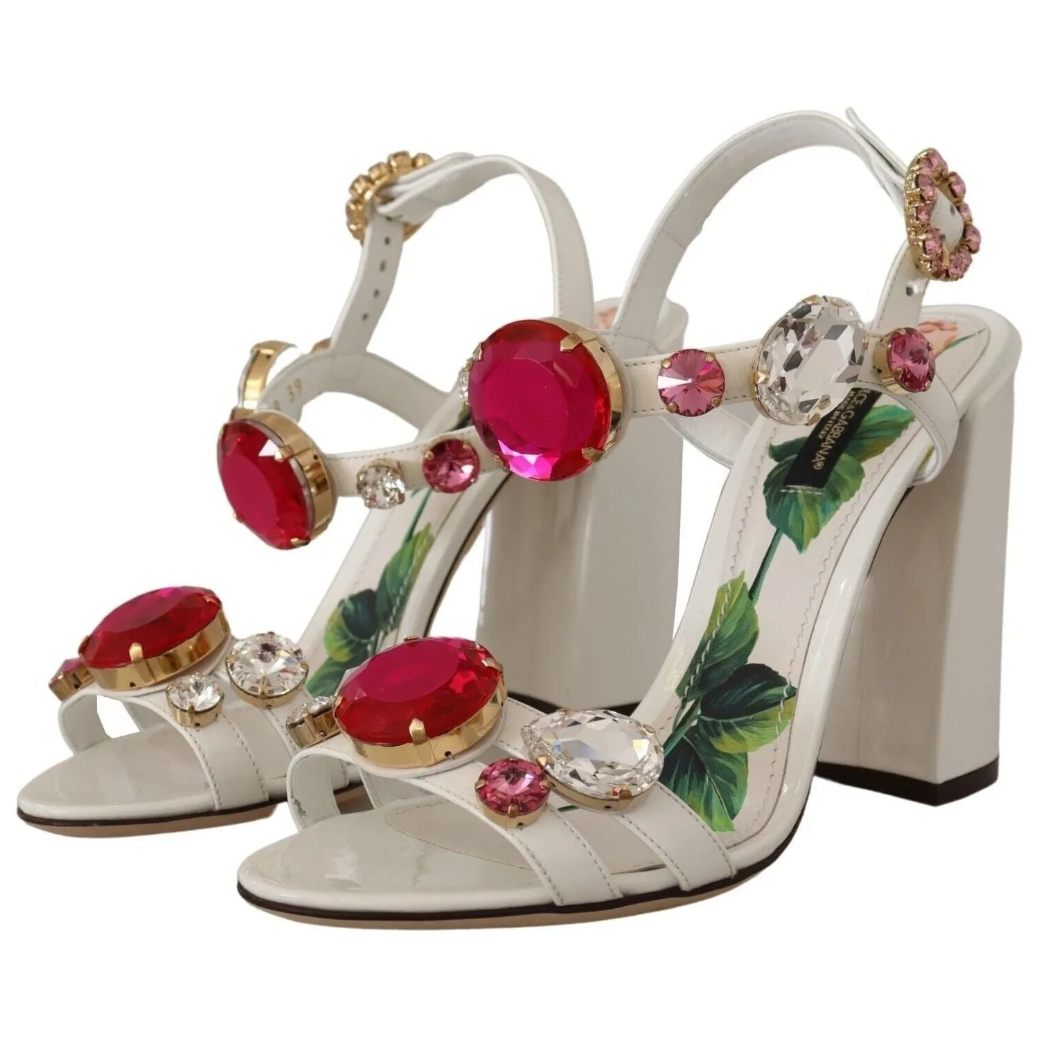 Dolce & Gabbana White Leather Crystal Keira Heels Sandals Shoes Style Sandals