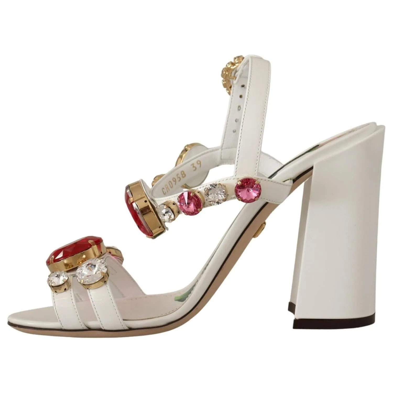 Dolce & Gabbana White Leather Crystal Keira Heels Sandals Shoes Wedge Clear Sandals