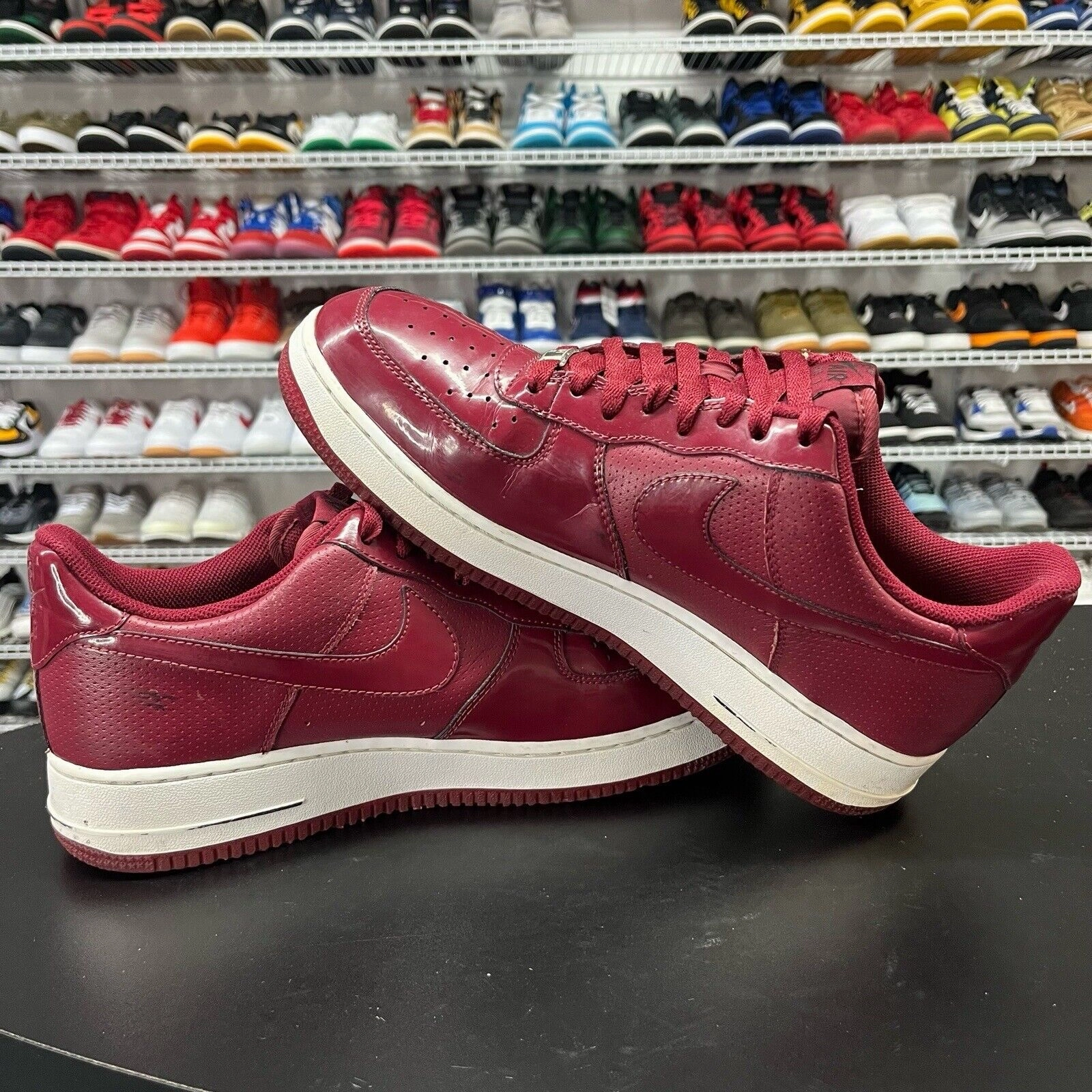 Nike Air Force 1 Crimson Red Patent Leather Sneakers 315122-601 Men's Size 10 Asics Gt 2000 9 Running Shoes