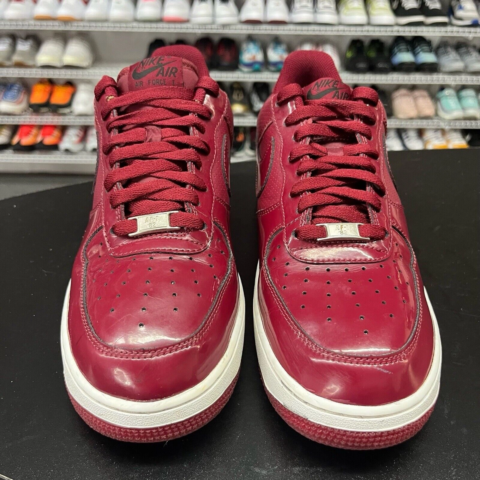 Nike Air Force 1 Crimson Red Patent Leather Sneakers 315122-601 Men's Size 10 Triathlon Asics Shoes