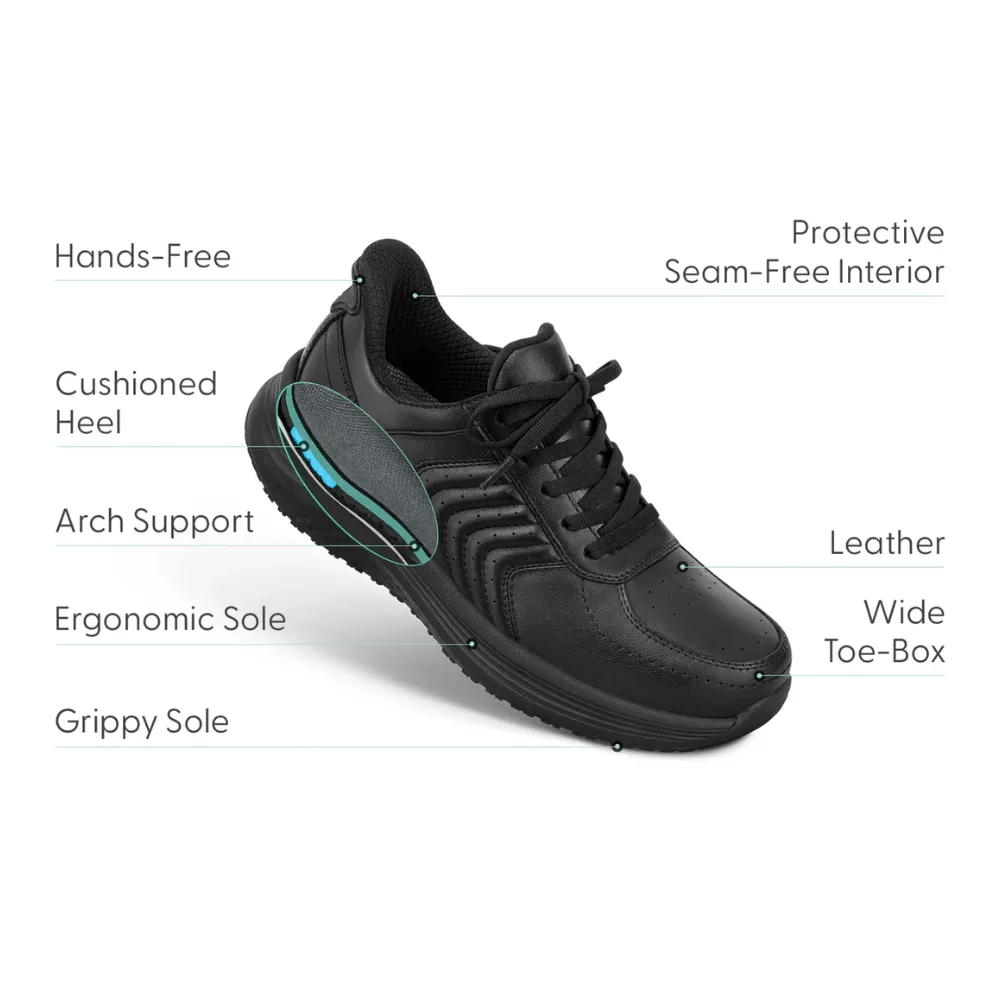 Orthofeet Roam Women Hand's Free Stability Sneaker Black - 80082 Leopard Print Slip On Sneakers