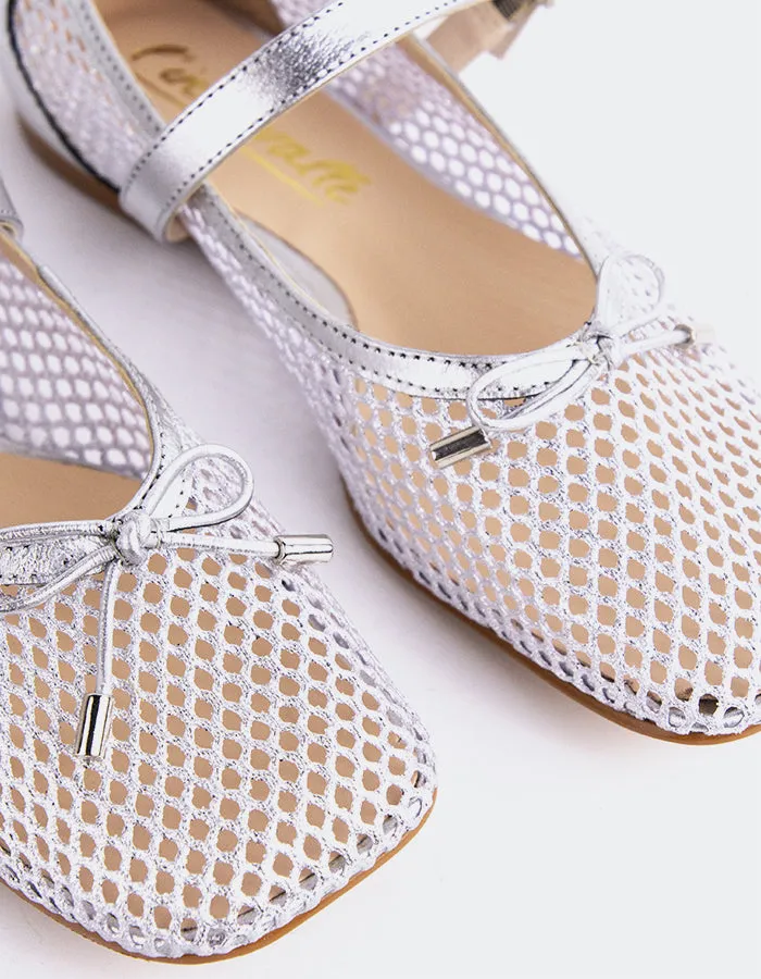 Starflower Silver Leather Flat Velvet Shoes