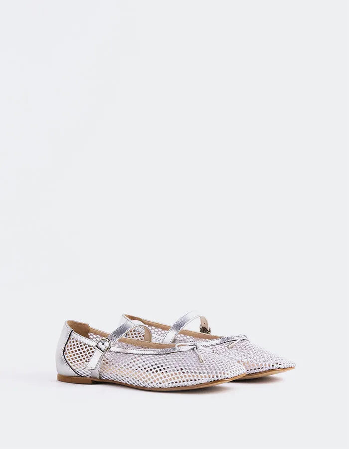 Flat Heel Shoes Starflower Silver Leather