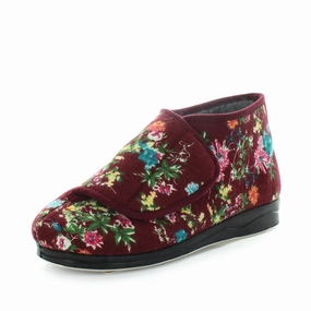 Floral Slides Panda Efran Women's Bootie Slippers - Burgundy Floral