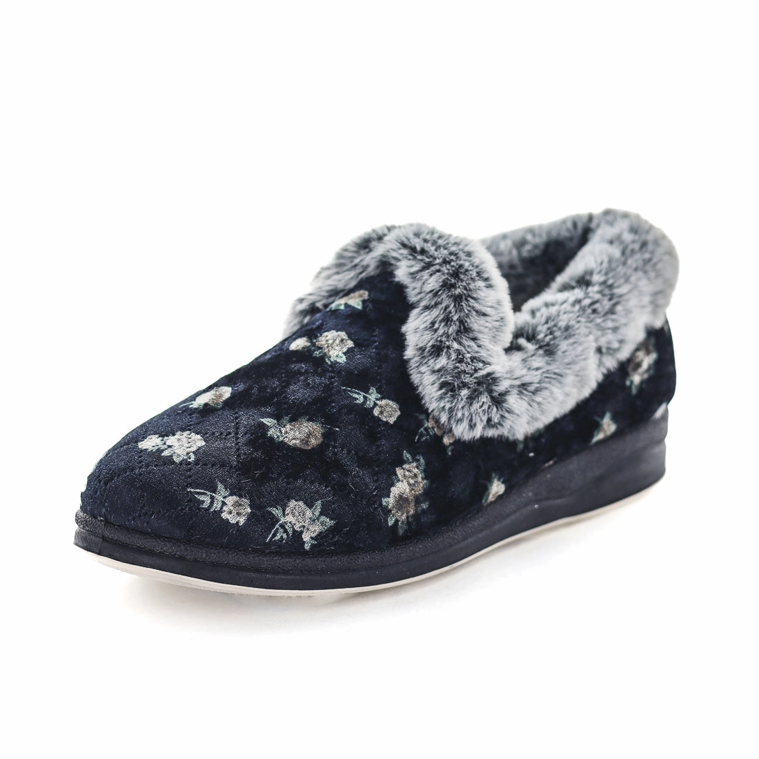 Panda Emille Women's Slippers - Black Floral 100 Wool Slippers