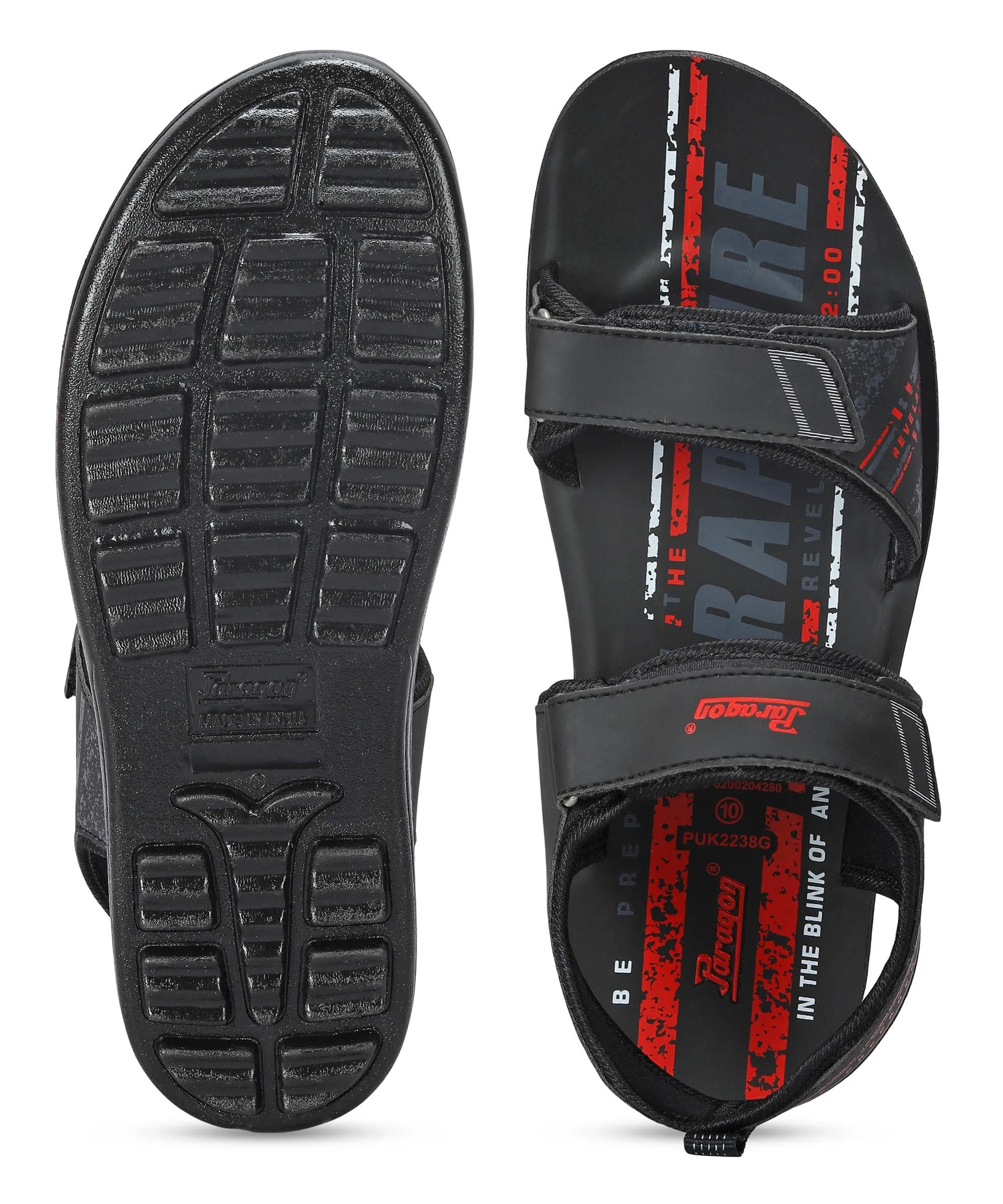 Paragon Men's Stylish Lightweight & Durable Black Velcro Dailywear Sandals Sequin Flat Sandals