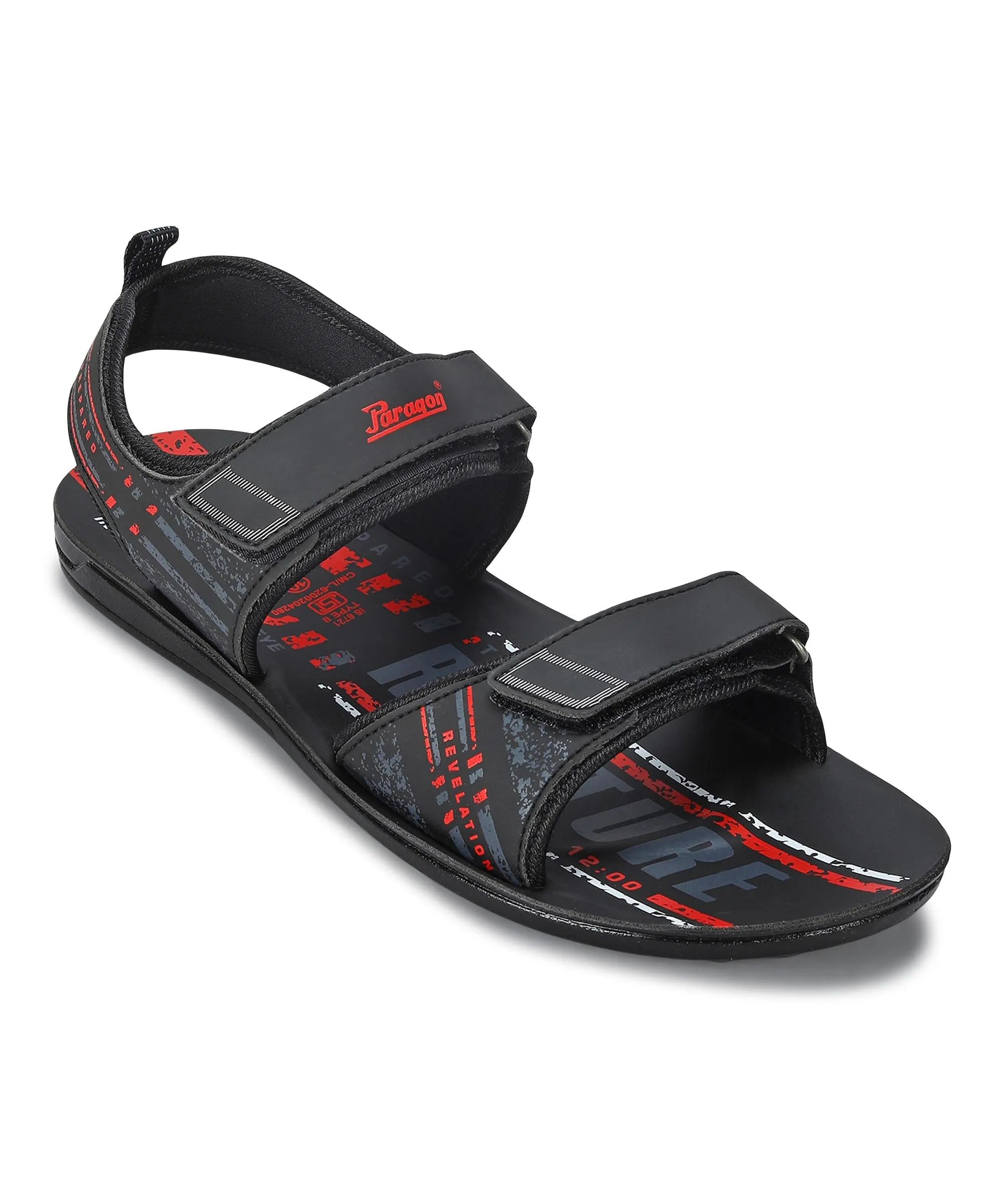 Low Heel Strappy Sandals Paragon Men's Stylish Lightweight & Durable Black Velcro Dailywear Sandals